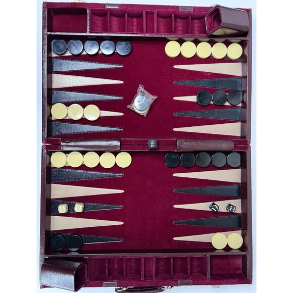 Vintage Pierre Cardin Backgammon Set Velour Attaché Case 1970s w/ Cups Manual - Picture 4 of 13